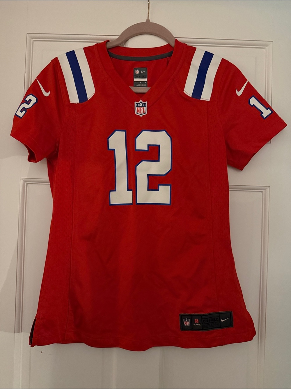 NFL Women’s Red Jersey with White and Blue #12 Tom Brady